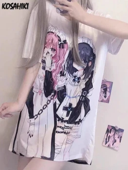 KOSAHIKI Y2k Aesthetic Cute Cartoon Print Round Neck Short-sleeved T-shirt Women 2026 Casual Loose  Top Japanese Kawaii Tees 1