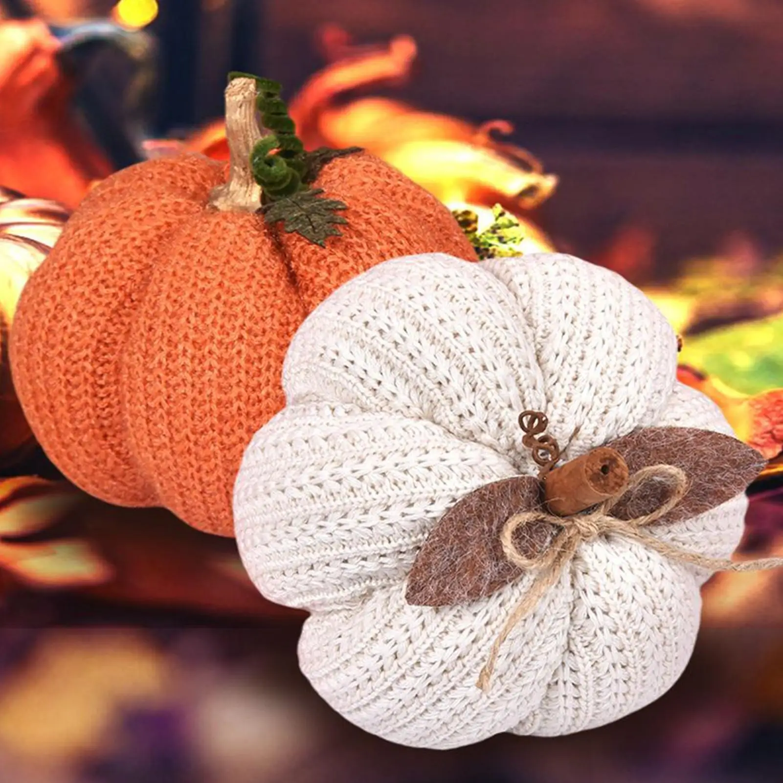Halloween Gestrickte Kürbis Dekoration Ernte Handgemachte Kürbis Ornament Künstliche Kürbis Gestrickte Weiche Wolle Kürbis Ornamente – Detail 7