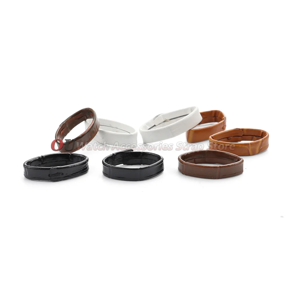 Genuine Leather Movable Watchband Strap Loops - Black and Brown, Set of 2