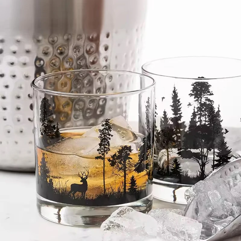 10.3oz Black Silhouette Pattern Glass Cup Personalized Drinking Glasses Household Creative Whiskey Glass Iceberg Cup