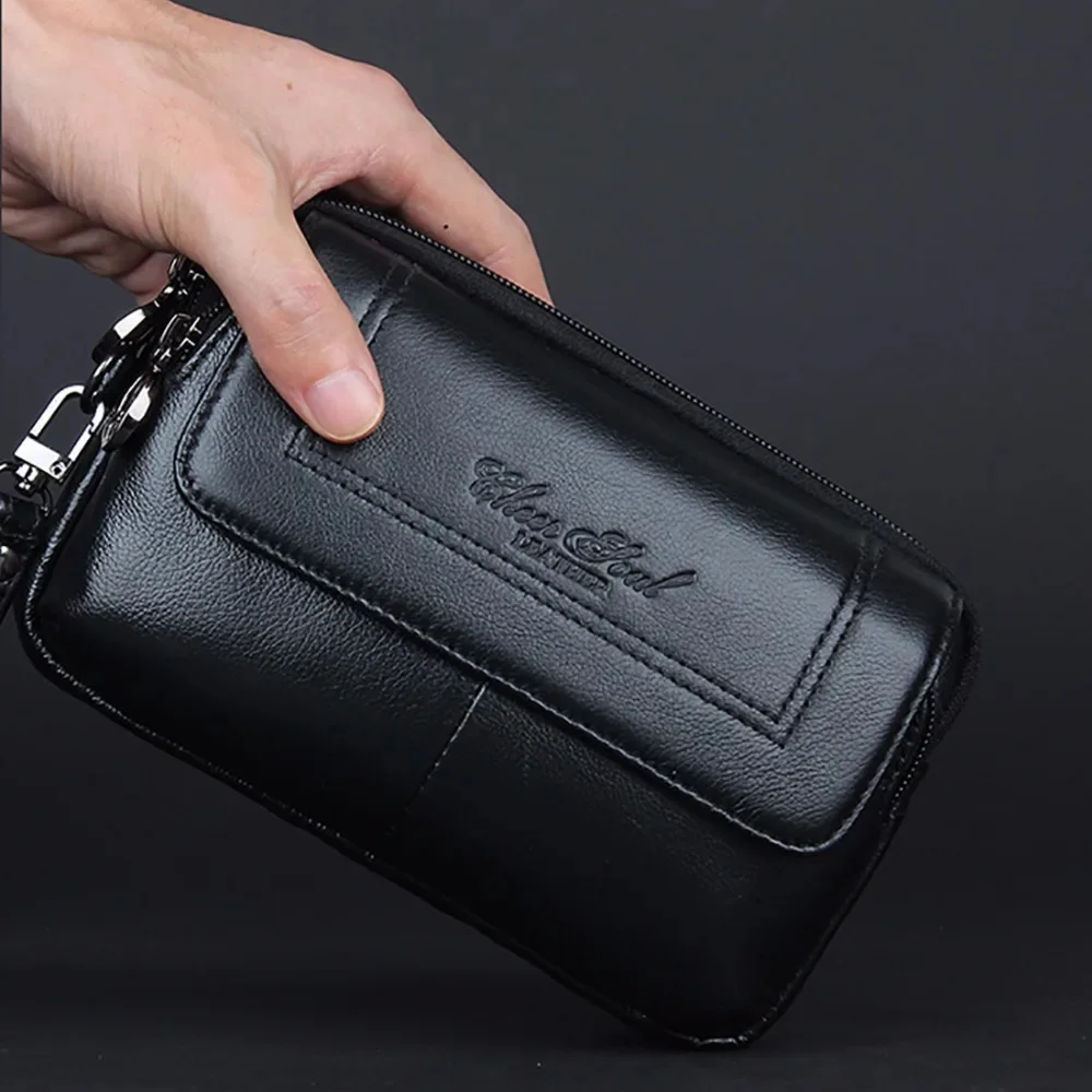 

Genuine Leather Men Clutch Wrist Handy Bags Cell/Mobile Phone Case Cover Bag Fashion Pouch Belt Purse Fanny Waist Pack