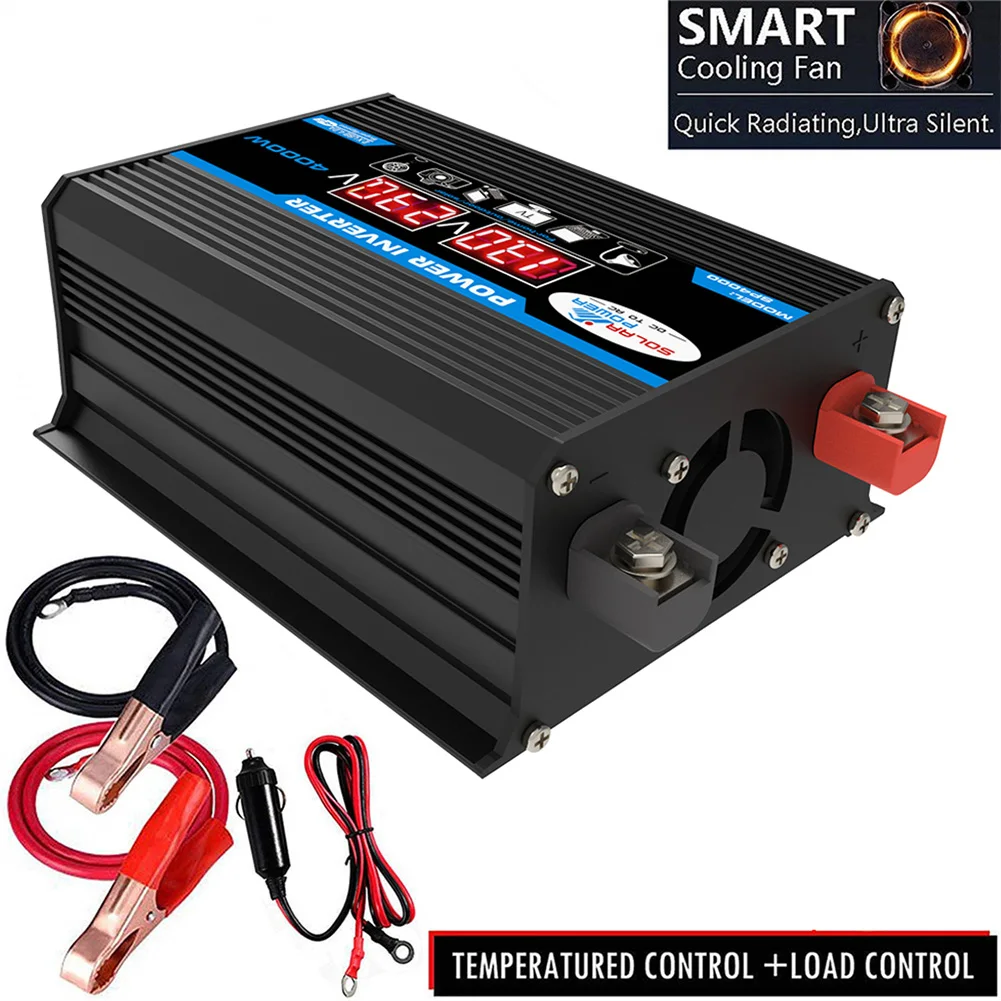 4000W 순수 정현파 차량용 파워 인버터 DC 12V to AC 220V 110V 전압 변환기 듀얼 USB 전원 소켓 컨버터 (자동차/가정용)
