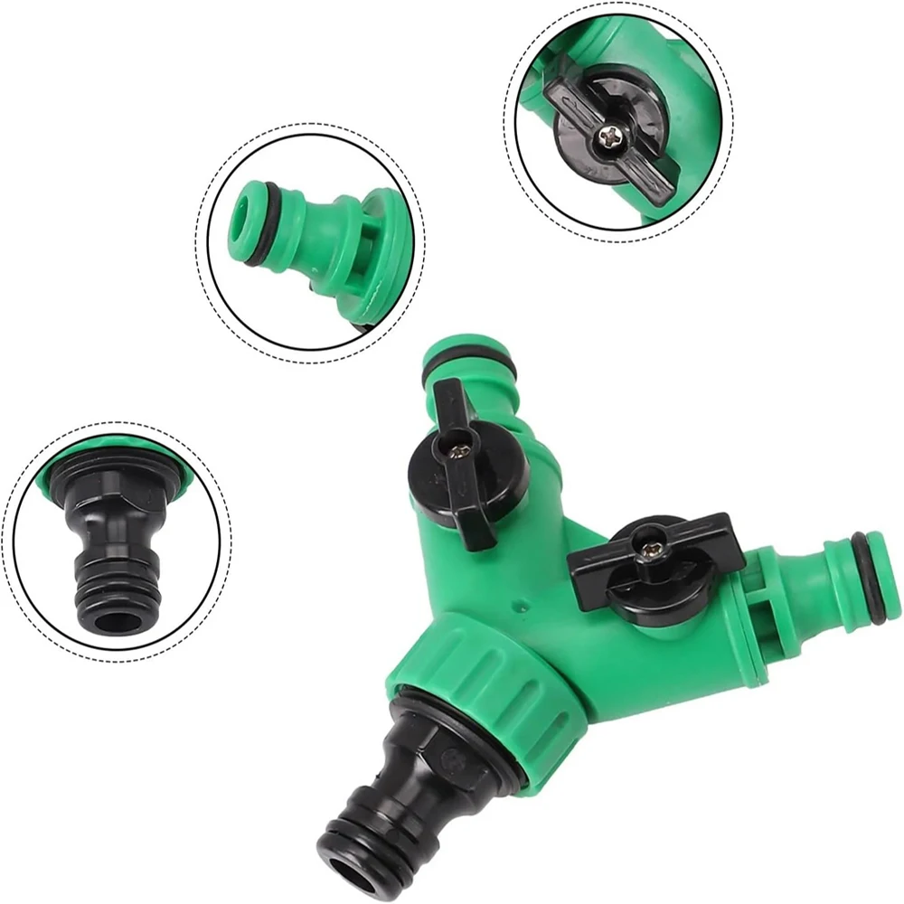 Garden Water Splitter Y Connector 2-Way Valve with Switch - Quick Plastic Adapter for Faucet Irrigation Flower Landscaping