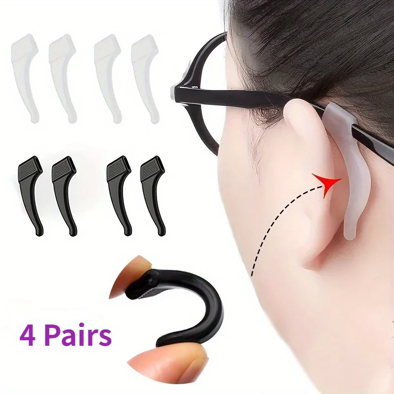Silicone Anti-Slip Eyeglass Ear Hooks - Set of 8 Ear Grips for Secure Eyewear Retention