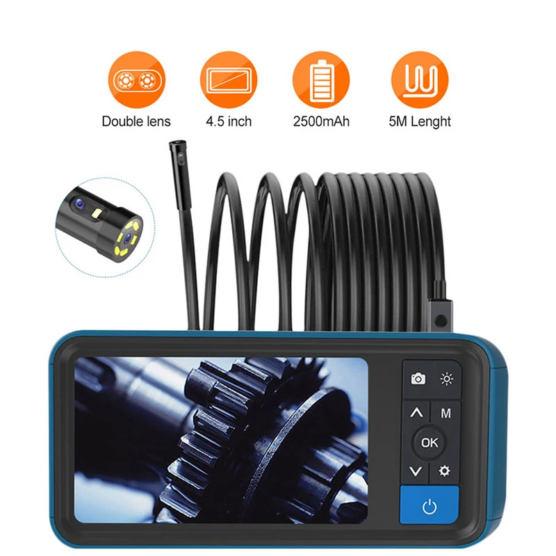 

5.5MM 4.5” LCD Single & Dual Lens Industrial Endoscope HD 1080P Pipe Sewer Inspection Camera Waterproof Snake Camera With 6 LED