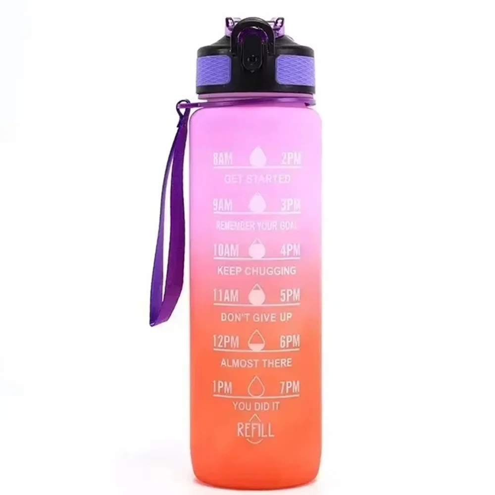 1-Liter Motivational Water Bottle with Time Marker & Straw – Fitness & Office Hydration Solution