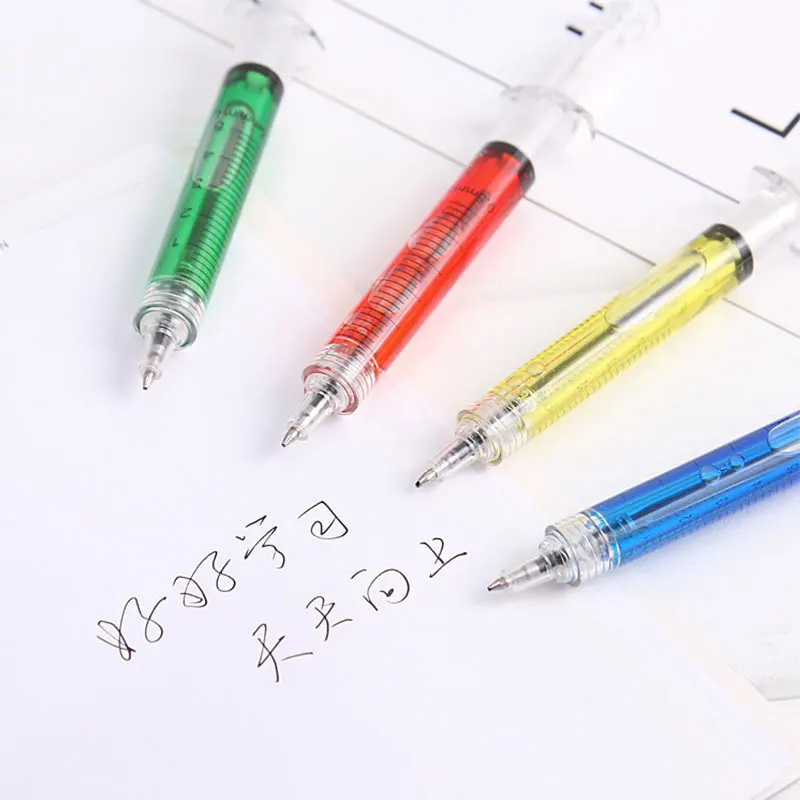 16pcs 참신한 주사기 펜 주사기 특이한 모양 귀여운 문구 볼펜 총알 5mm 자동 리필 가능 볼펜
