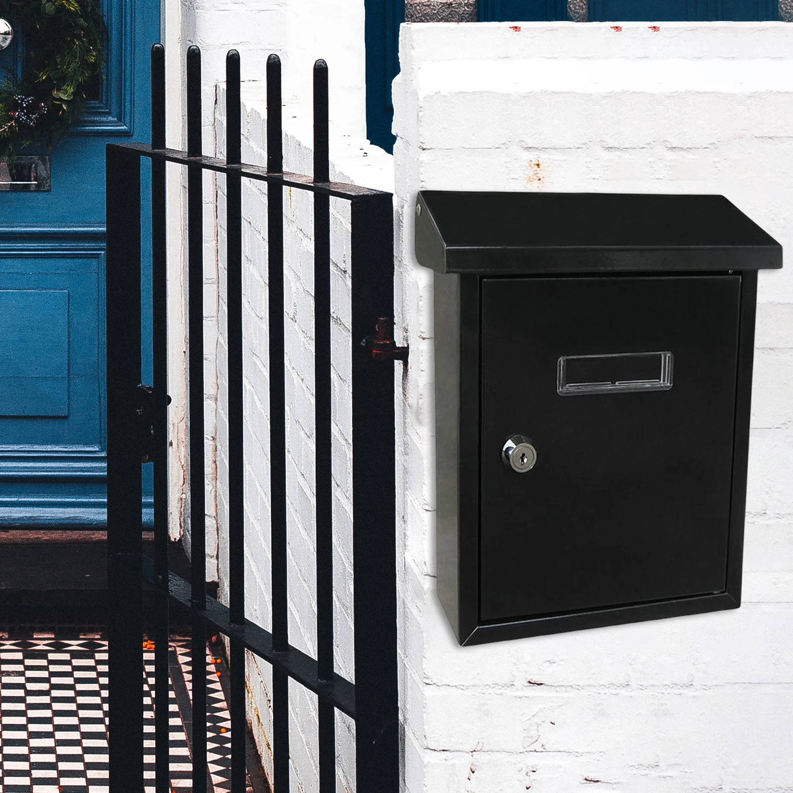 Pure Colour Iron Lock Letter Box Vintage Wall Mount Mailbox Mail Postal Letter Newspaper Box I.526058410