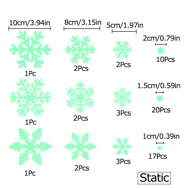 Description Picture 4 of itemChristmas Snowflakes Glass Wallpaper Electrostatic Fluorescent Sticker Glow-in-the-dark Snowflake Window Stickers New Year Decor