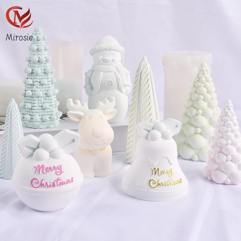 

Mirosie Christmas Tree Candle Silicone Mold DIY Handmade Christmas Snowman Bell Elk Aromatherapy Plaster Resin Molds Cake Tools