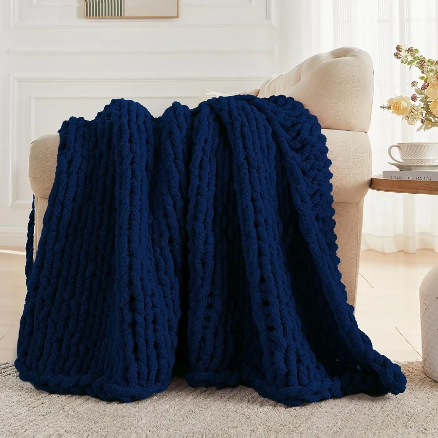 Chunky Knit Throw Blanket 60 X 80 Twin Size 100 Hand Made Large Chenille Loop Yarn Soft Fluffy Throws for Couch Sofa Bed Big Cr