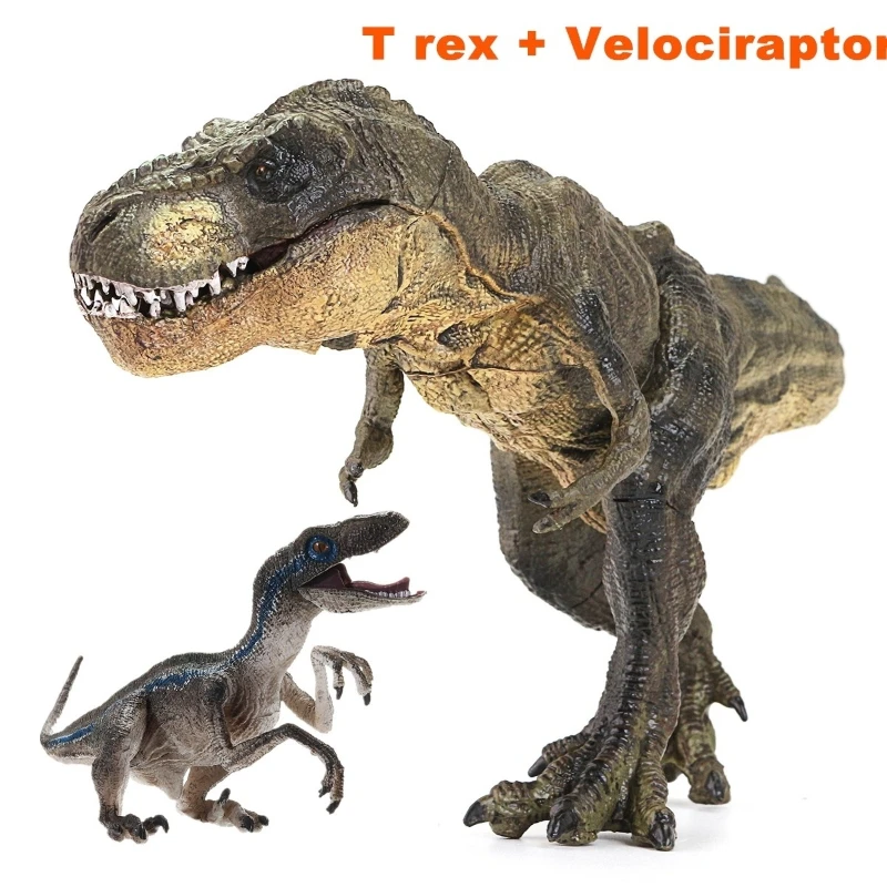 Jurassic Tyrannosaurus Rex + Blue Velociraptor Fascicodoll Dinosaur Action Figures Animal Collection gifts Educational Kids toy 2
