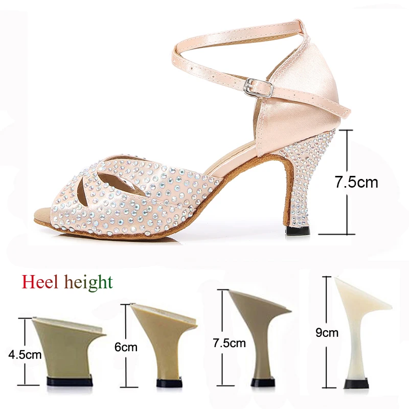 New Latin Dance Shoes Women's Salsa Tango Ballroom Party Women's Shoes Rhinestones Skin Tone Girls Summer High Heeled Sandals