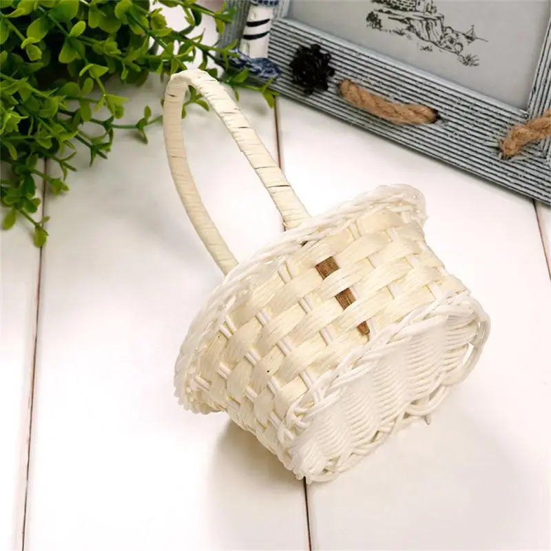 Mini Hand-woven Storage Baskets Plastic Flower Basket Fruit Rattan Cosmetics Candy Gift Packing Basket Garden Fruit Picnic Bags 3