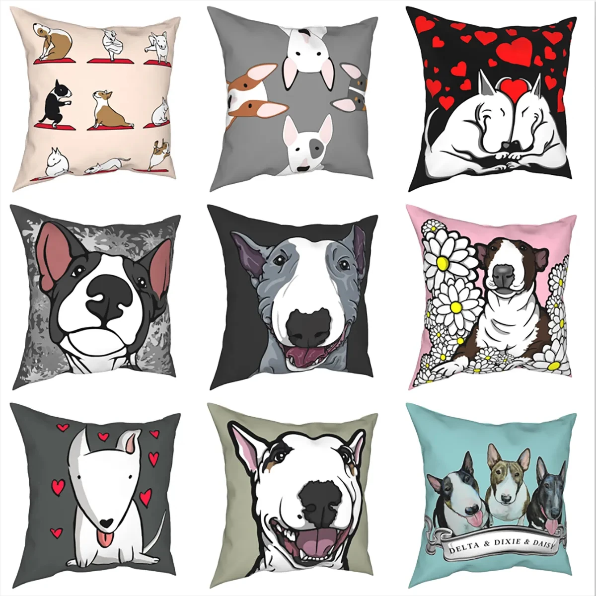 

Funny Cute Bull Terrier Pillow Cover Animal Avatar Pillowcase Gift Double Sided Cushion Cover Sofa Home Decor 45x45cm F1910