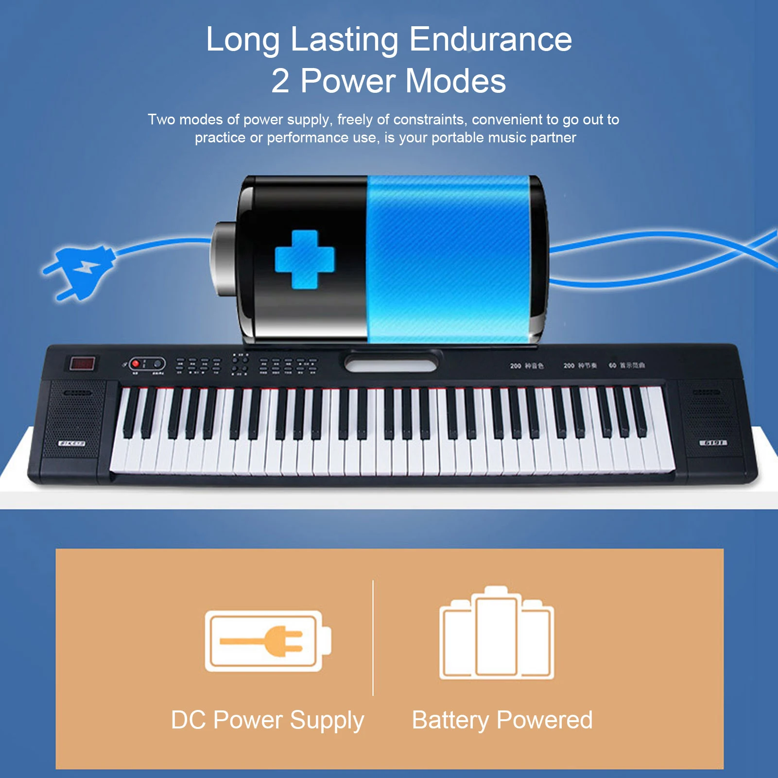 MQ-002L Digital Piano Keyboard 61 Keys Rich Tones and Rhythms Portable Lighting Electronic Keyboard Piano 100-240V