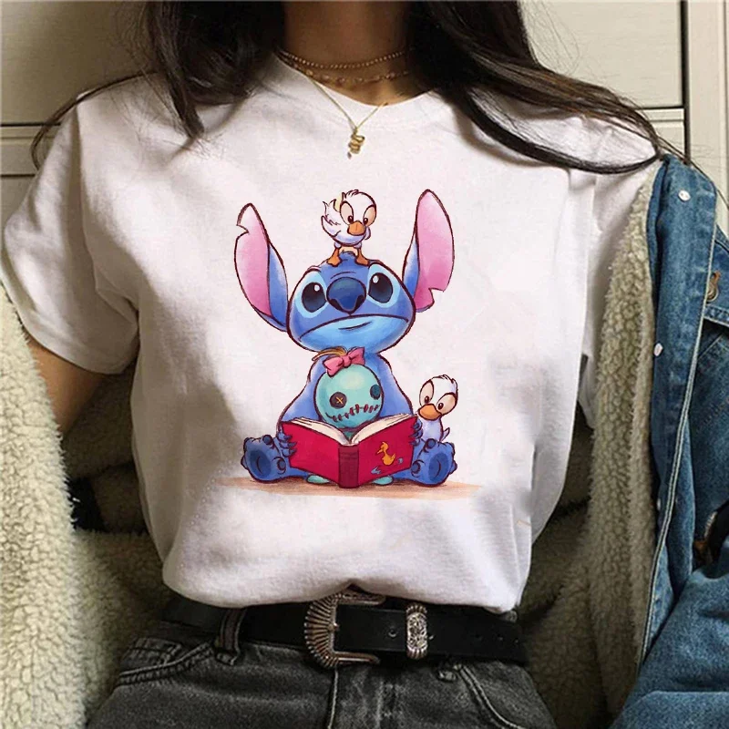 thumbnail image 1 of Camiseta de algodón para niños de Kawaii Disney Lilo Stitch, camiseta de verano con estampado de corazón de Stitch de dibujos animados, ropa bonita de Disney Anime para niños, 1 of 5
