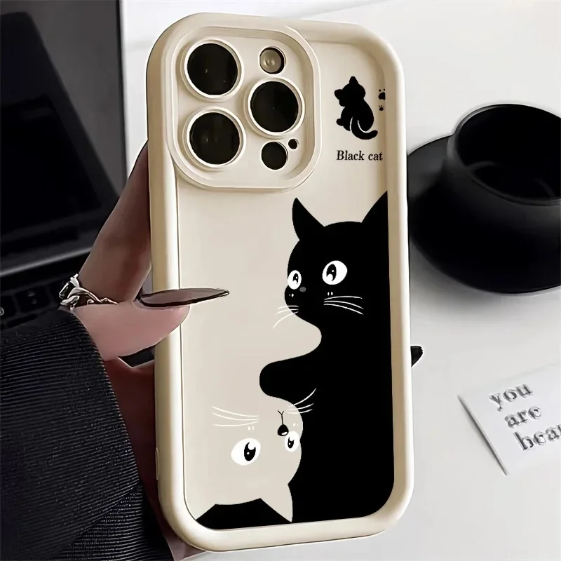 Charming Black Cat Print Silicone Soft Case Cover