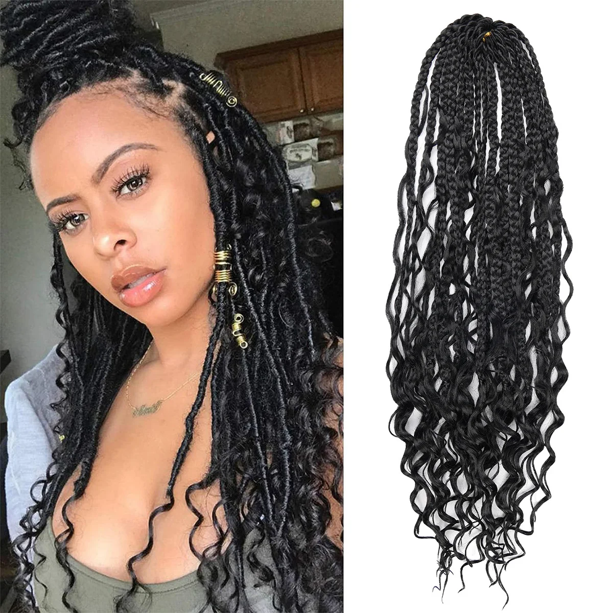 Box Braids Crochet Hair With Curly Ends 18 Inch Bohomian Box Braids Crochet Braids Synthetic Braiding Hair Extension