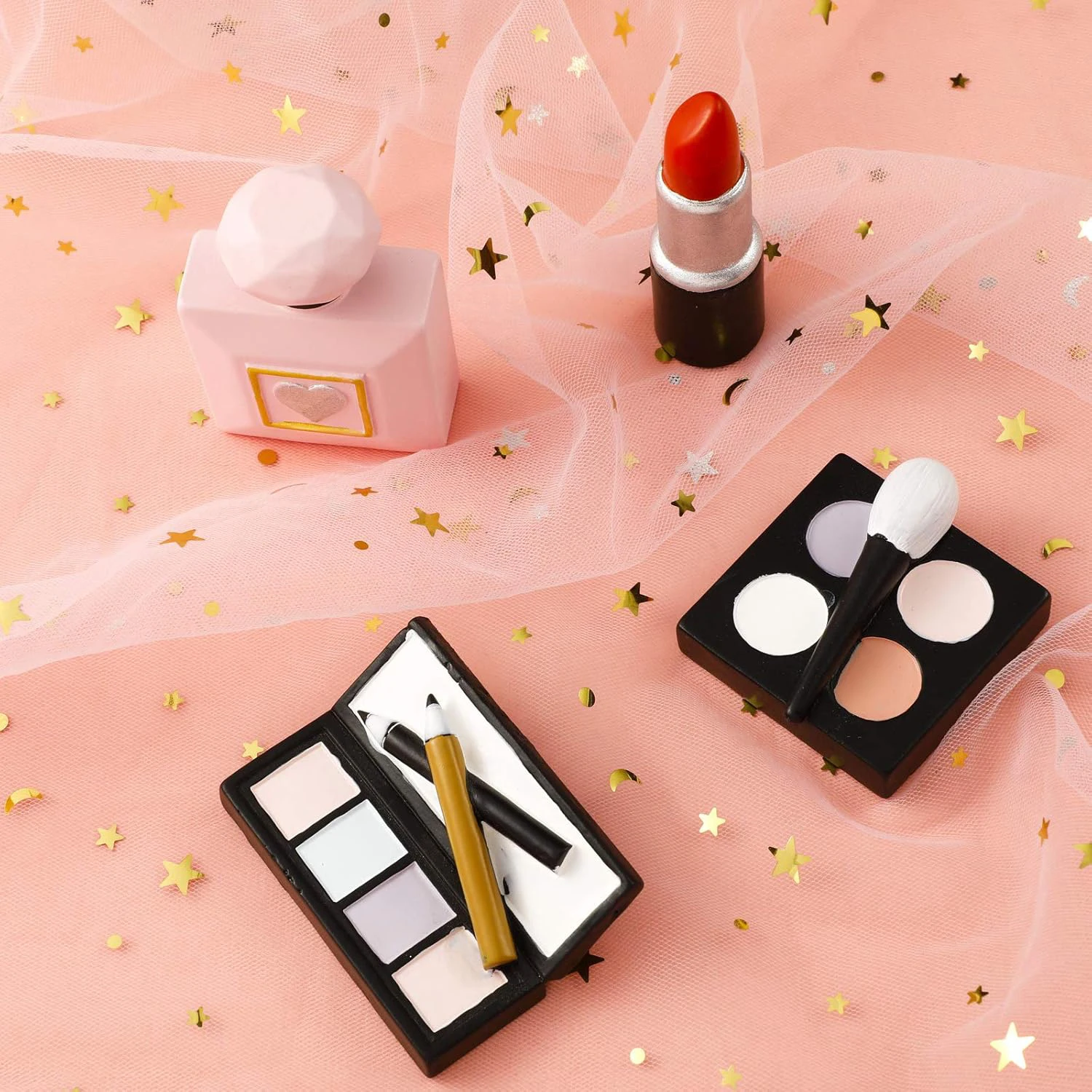Makeup Themed Cake Toppers Resin Cosmetics Lipstick Topper Perfume Bottle for girls Birthday Party
