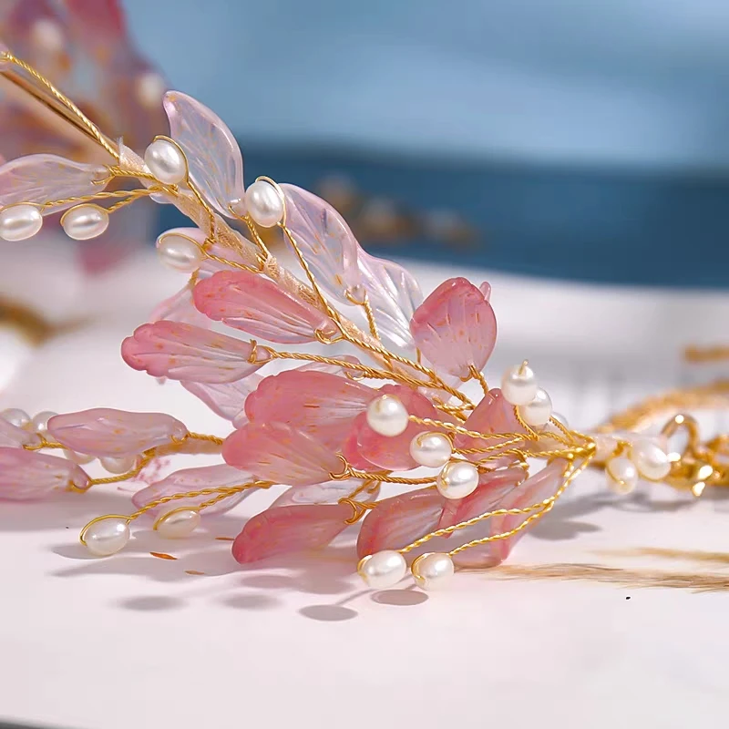 Tassel Fake Earrings Hairband Chinese Hanfu Hair Accessories Pink Floral Tiaras Headband Travel Photography Fairy Hair Jewelry jewelry accessories,hair accessory,hair headdress