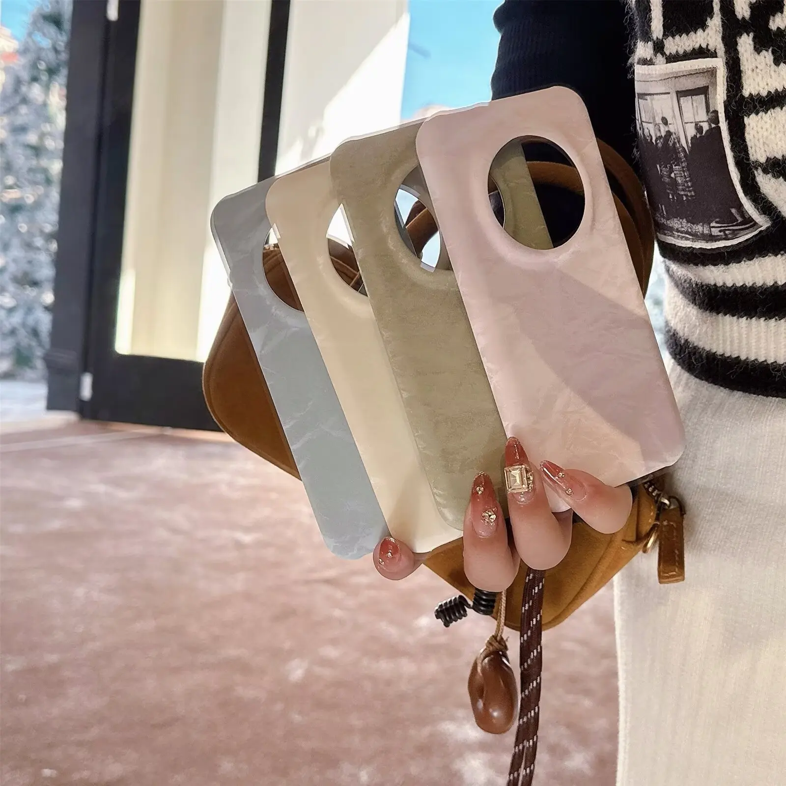 Luxury Suede Leather Phone Case with Marble Pattern