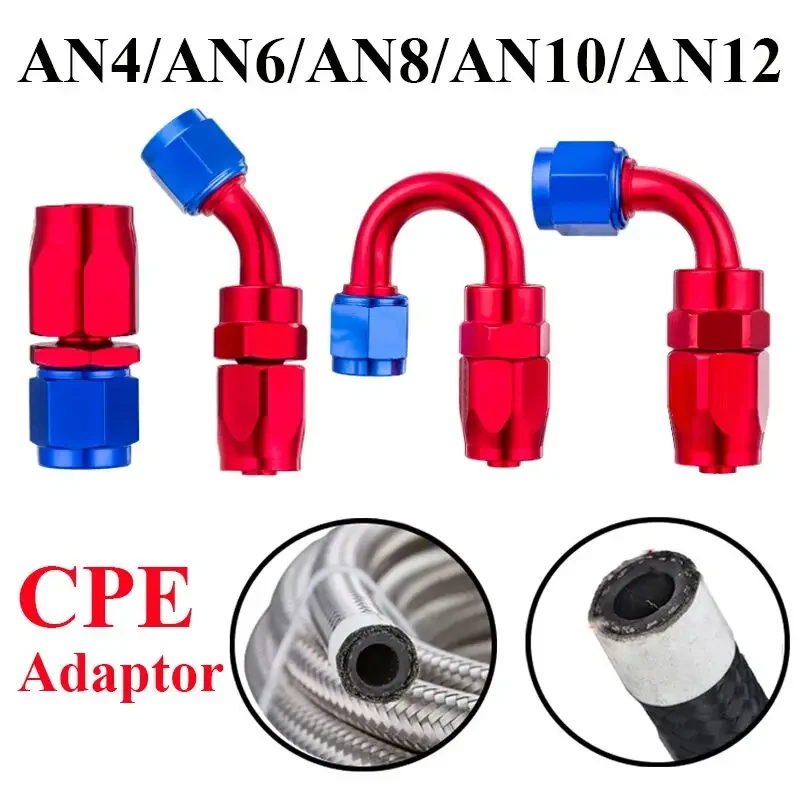 Manguera giratoria de combustible para coche, Kit de adaptadores de extremo de manguera de aceite, color rojo y azul, AN4, AN6, AN8, AN10, AN12, recta 0, 45, 90, 180 grados