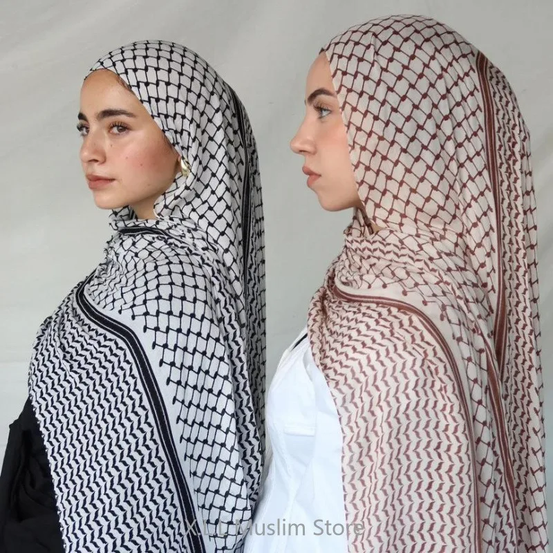 180x70cm Keffiyeh Prayer Chiffon Hijab Soft Women Scarf Muslim Women's Long Shawl Geometric Pattern Print Voile Femme Musulmane muslim headwear head scarf hijab headscarf shawl scarf female head wraps