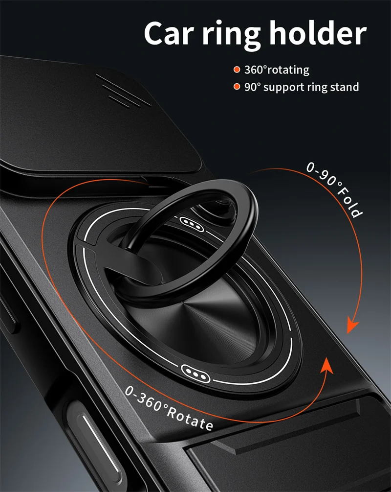 Armor Slide Camera Protection Case with Ring Kickstand and Car Magnetic Holder