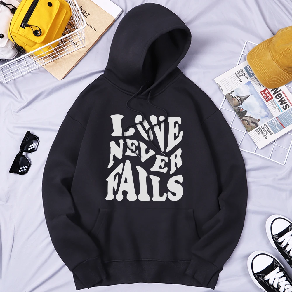 

Love Never Fails Slogan Male Hoodies All-Match Large Size Clothing Fashion Comfortable Hoodies Vintage Harajuku Male Clothes