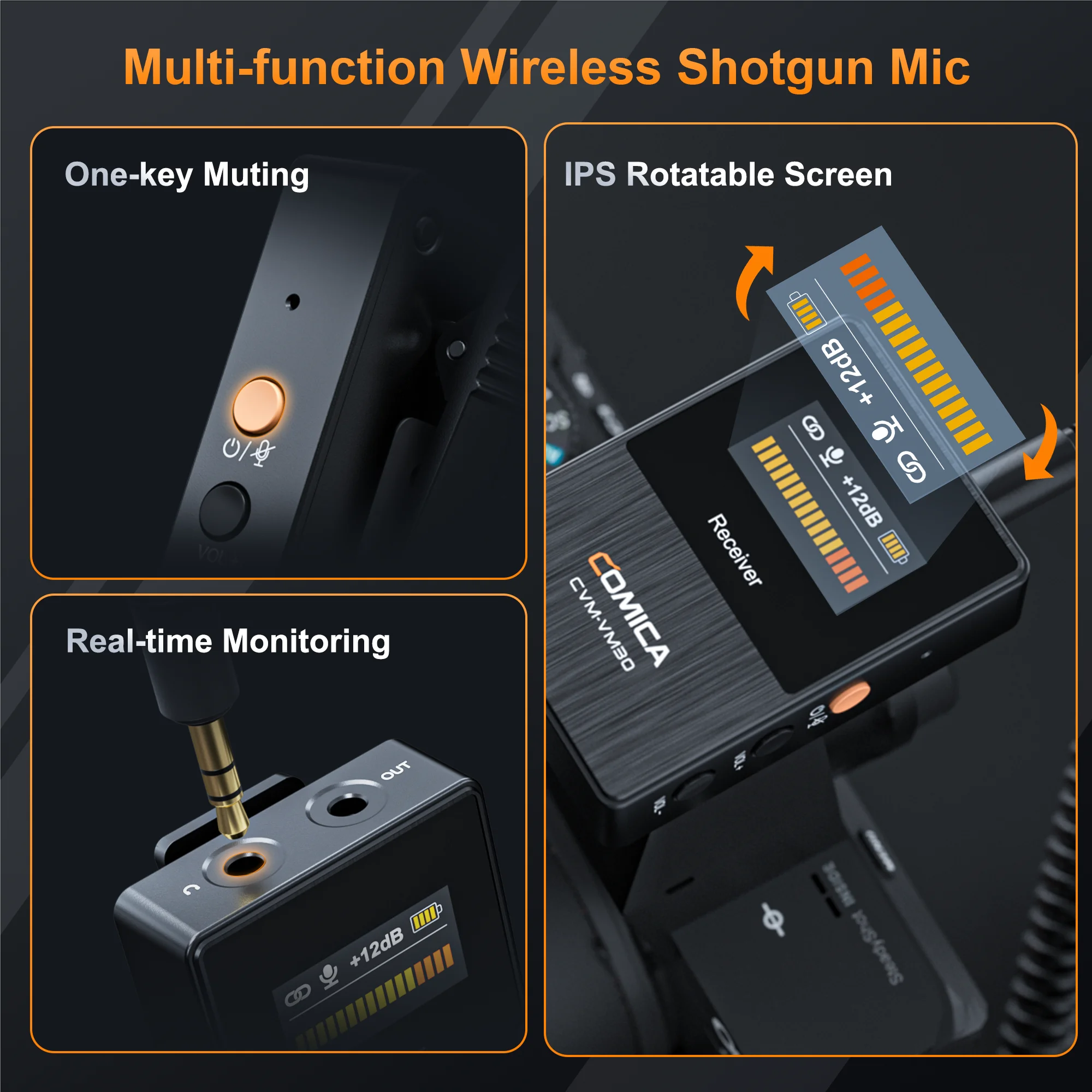 2.4Gスーパーカーディオイドコンデンサーワイヤレスショットガンマイク VM30 COMICA VM30 2.4G スーパーカーディオイドコンデンサー