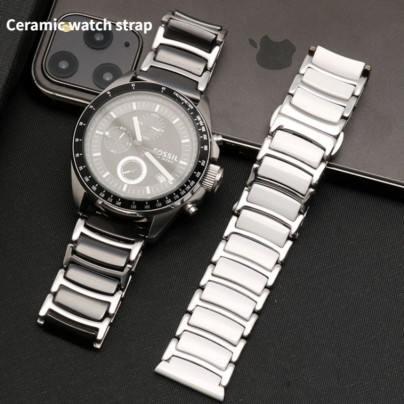 Luxury 20mm Ceramic Metal Watch Strap Bracelet