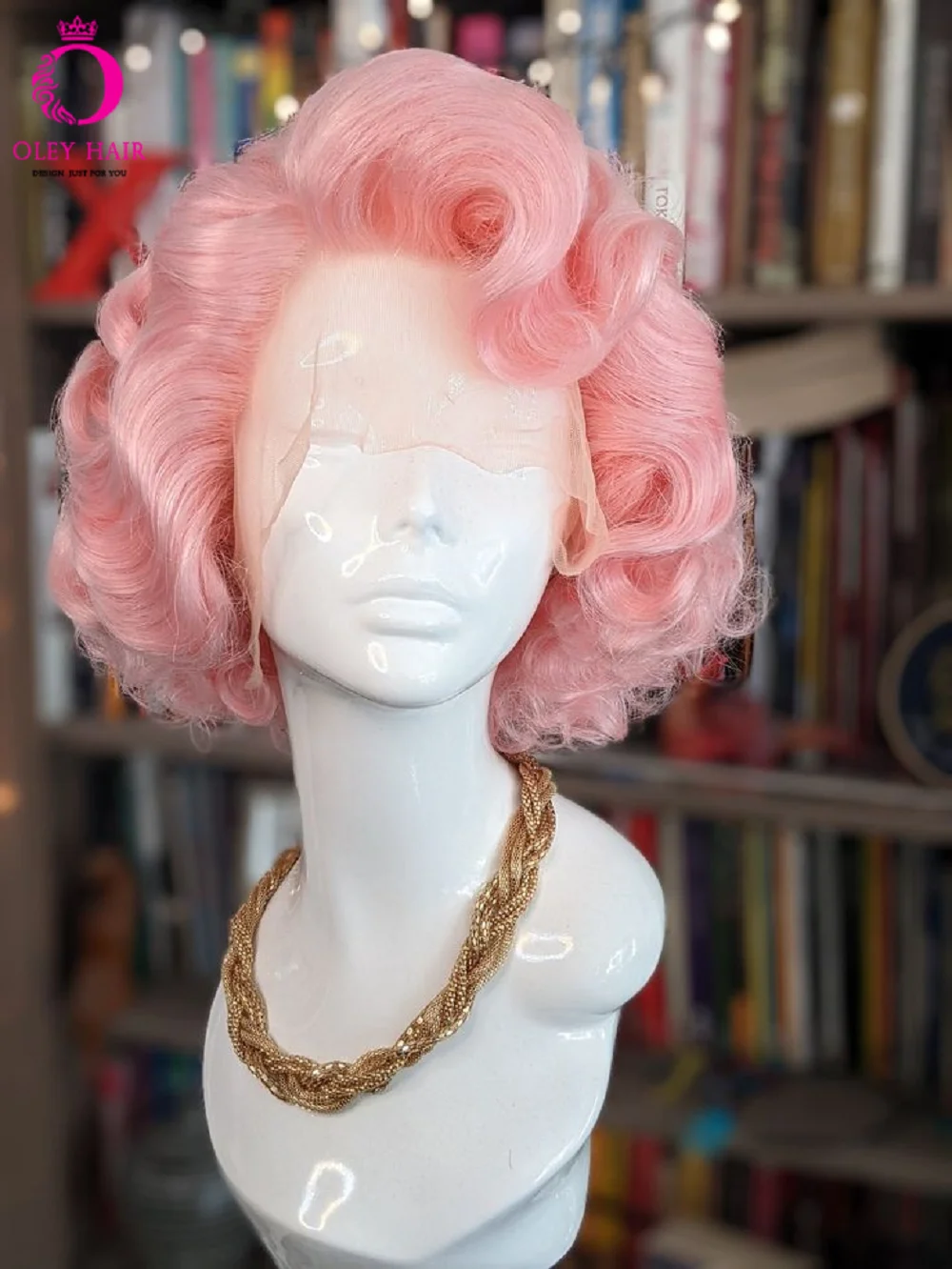 Oatteign- Perruque Lace Front Wig synthétique 13x4 pour femme, perruque cosplay blonde platine Monroe, perruques courtes drag queen rose ondulées avec degré de chaleur
