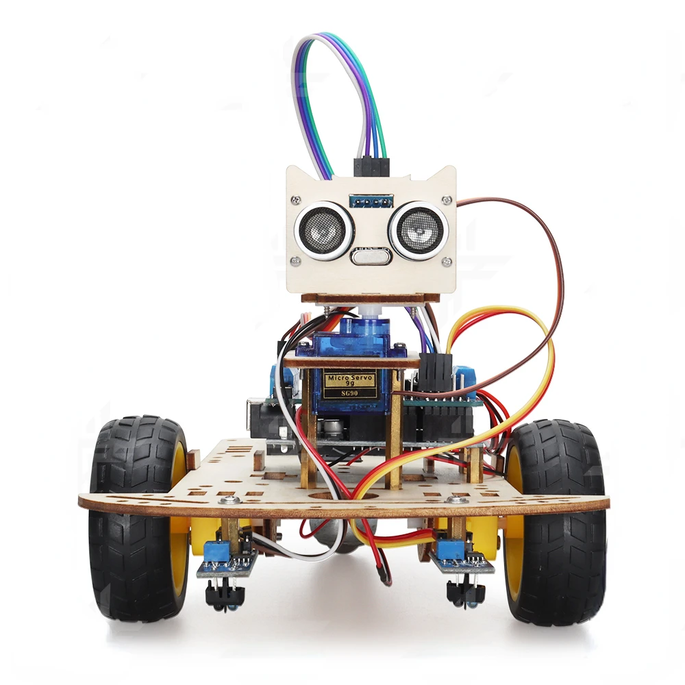 

DIY 2WD Obstacle Avoidance Smart Robot Car STEAM Wood Fine Arts Robotics Starter Kit Open Source Program Robot Kit For ArduIDE