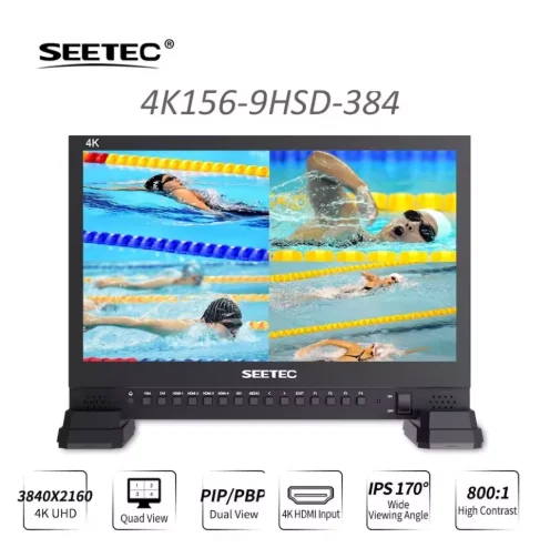 Seetec 4K156-9HSD-384 15.6 Inch IPS UHD 3840x2160 4K Broadcast Monitor with 3G-SDI HDMIx4 Quad Split Display Director Monitor