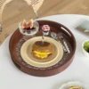 Round Brown Table Decorative Tray for Coffee Table Wood Serving Tray Boho Tray for Bedroom Small Round Tray for Kitchen Counter 3