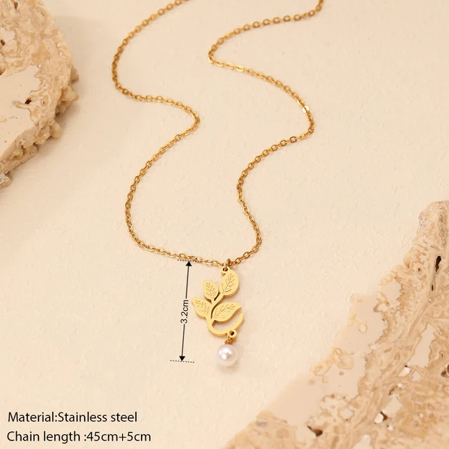 Collares de acero inoxidable para mujer, colgante de hoja