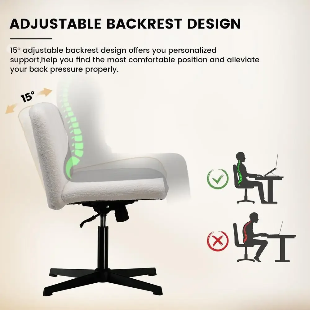 Wide Seat Channel Upholstered Office Chair White Boucle Modern Comfort Relaxation Glam Look Durable Metal Base Ergonomic Design 2