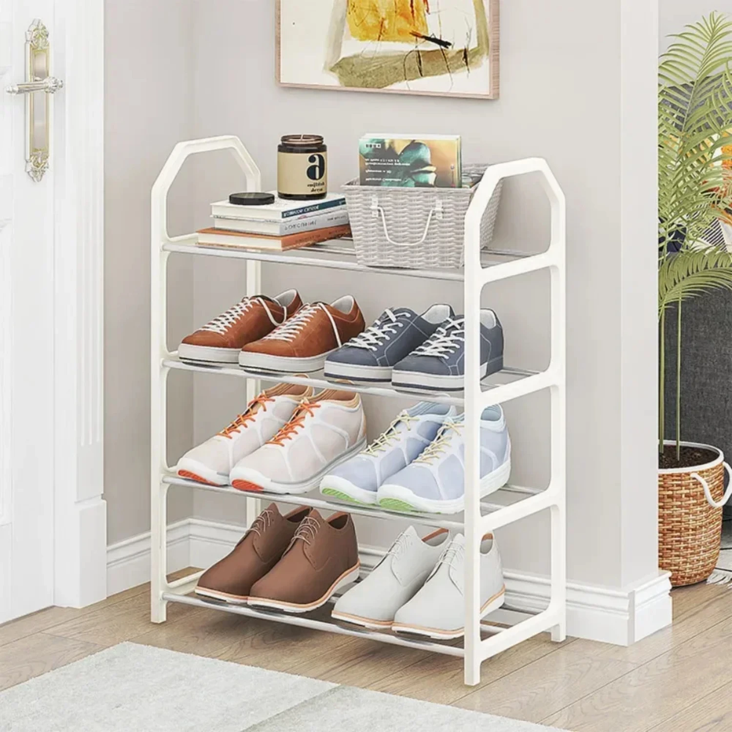 Simple Fashion Shoe Rack 4-Layer Trapezoidal Shoes Organizer Stand Holder Living Room Space Saving Modern Assembled Shoe Rack - 1