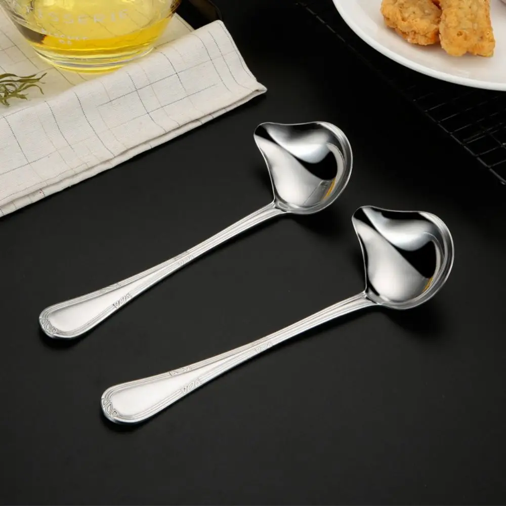 Kitchen Utensils 1/2pcs Stainless Steel Saucier Sauce Soup Scoop 7.87*2.91 Inch Silver Cleanable Spoon Set