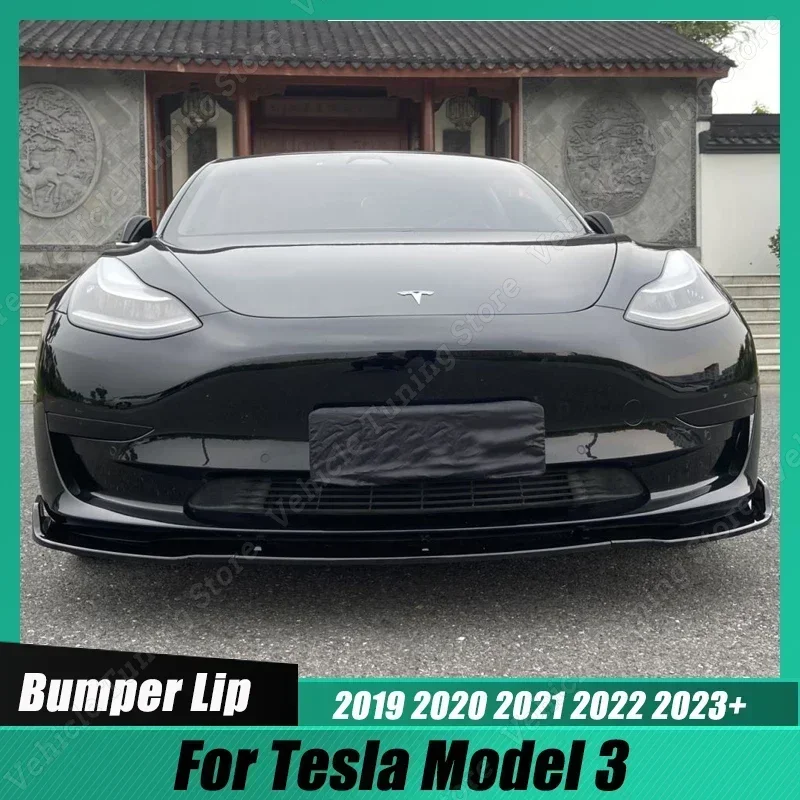 

For Tesla Model 3 2019 2020 2021 2022 2023+ Gloss Black Car Front Bumper Lip Splitter Spoiler Diffuser Guard Trim Body Kits