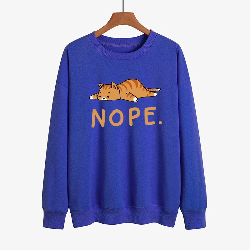 YRYT 2023 Autumn and Winter New Men's and Women's Long-sleeved Top Cute Lazy Cat NOPE. Cartoon Printed Pattern Top