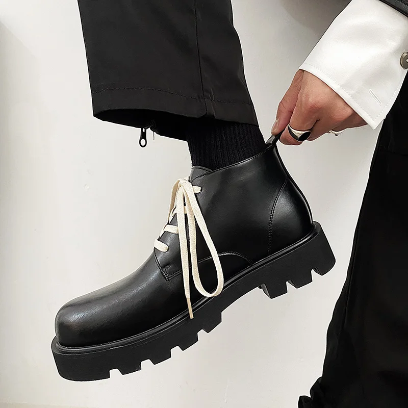 Men Shoes Leather Lace Up Platform Boots For Men Ankle Boots Flats Men's Sneakers Trending Gothic Owens Brand Luxury Men Shoes