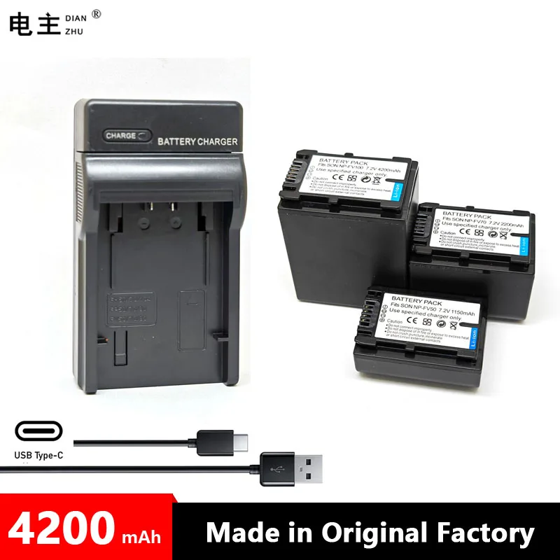 NP-FV100 NP-FV50 NP-FV70 Battery and Charger for SONY NP FV50 FV70 FV100 FV30 FH60 FH70 FH100 CX700 CX760 AX100E SX83 SX63 CX580