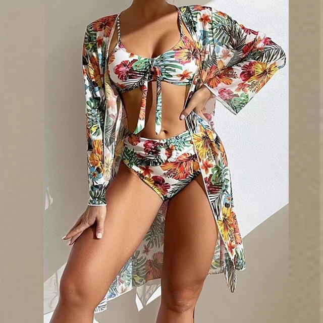 Bikini imprimé sexy 3 pièces pour femme, maillot de bain taille haute,  cover-up, vêtements de plage, été, 2024 - AliExpress