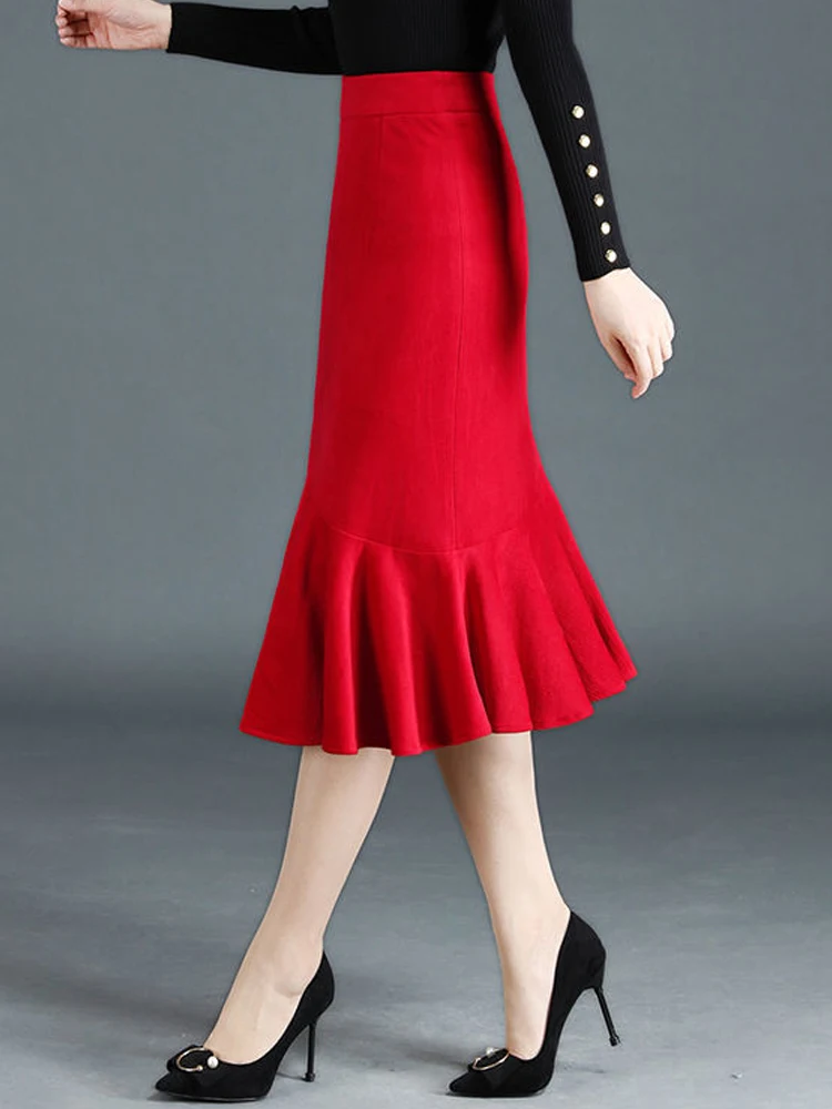 Fairyshely 2022 Summer Autumn Winter Mermaid Red Skirt For Women High ...