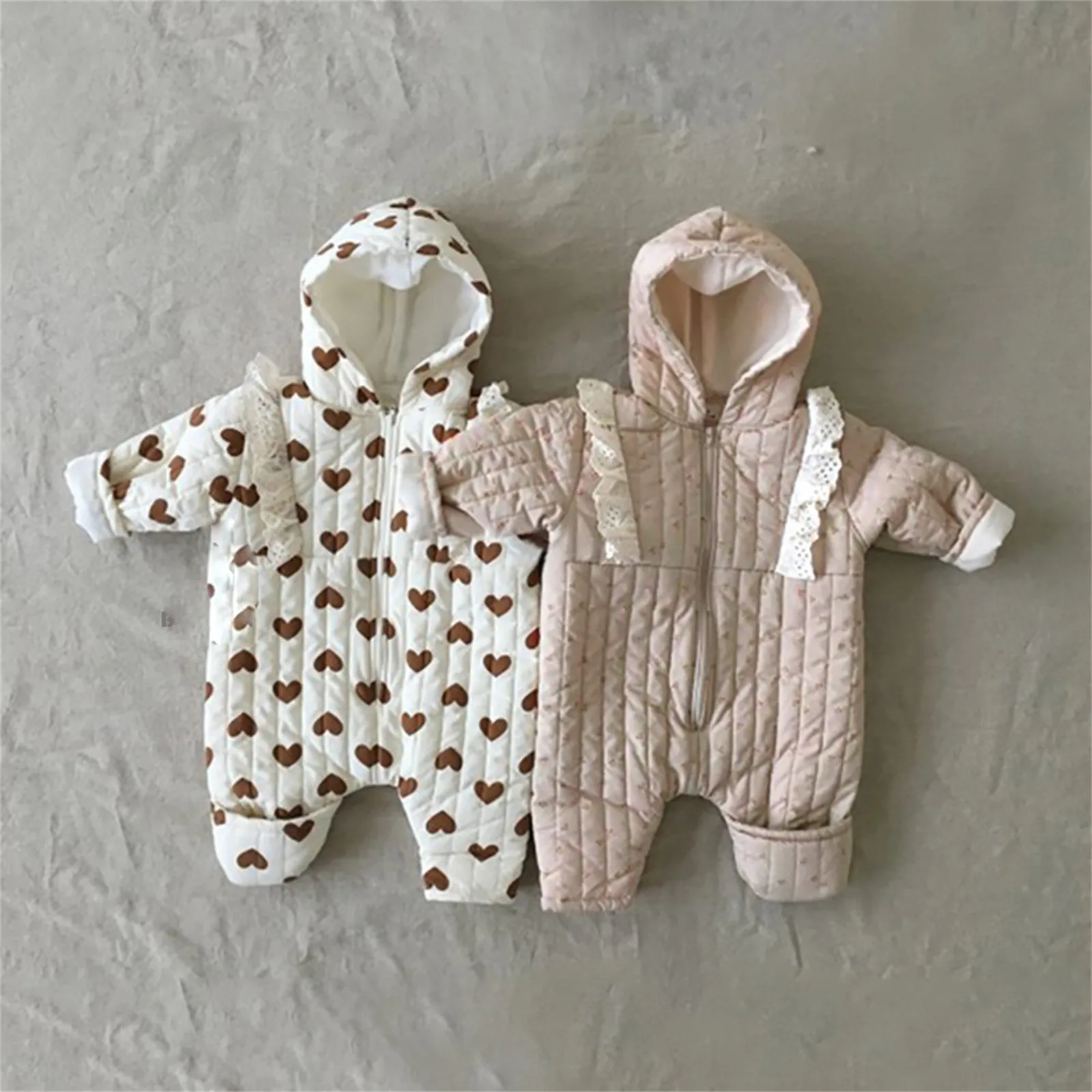 Newborn Infant Baby Girls Winter Warm Thick Plaid Cotton Long Sleeve Padded Romper Jumpsuit Clothes Coat Toddler Girls Coats