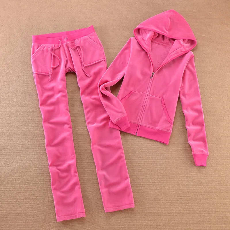 Velvet Tracksuit Women Solid Color Design Hooded Sweatshirt and Pants Suit Two Piece Set