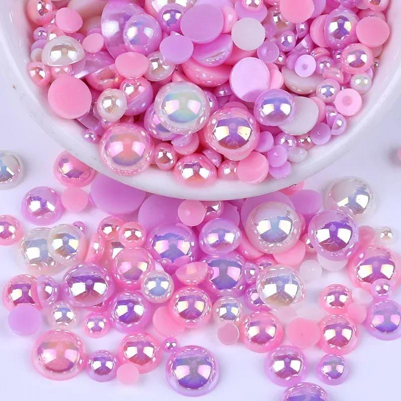 ABS beads imitation pearl beads 3-10mm 240pcs macaroon AB color half round flatback for DIY nail decor jewelry making