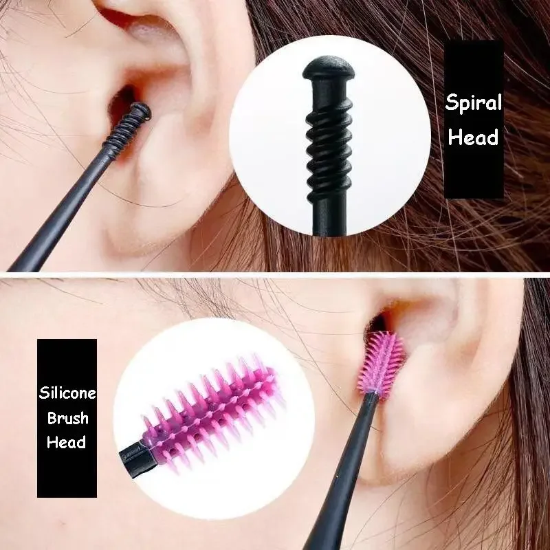 Double Silicone Soft Head Rotary Screw Earpick Ear Picking Tool Massage Ear Cleaner Earscoop Rod 3